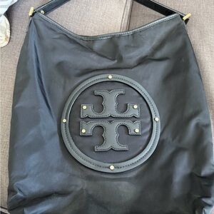 Tory Burch Black Nylon Hobo with Gold Accents